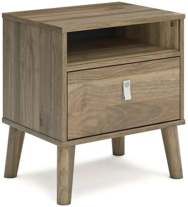 Luna 22 Inch Wood Nightstand, 1 Shelf, 1 Drawer, Rich Light Brown Finish-Benzara