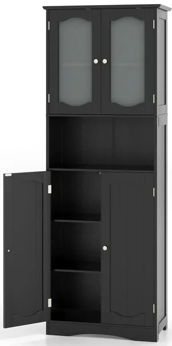 Tall Bathroom Storage Cabinet with Frost Glass Doors and Shelves