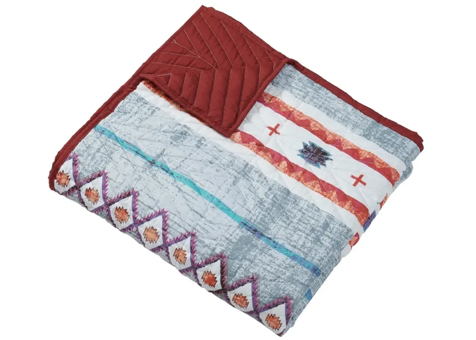 Pimi 50 x 60 Quilted Throw Blanket, Polyester Fill, Southwest Boho Style - Benzara