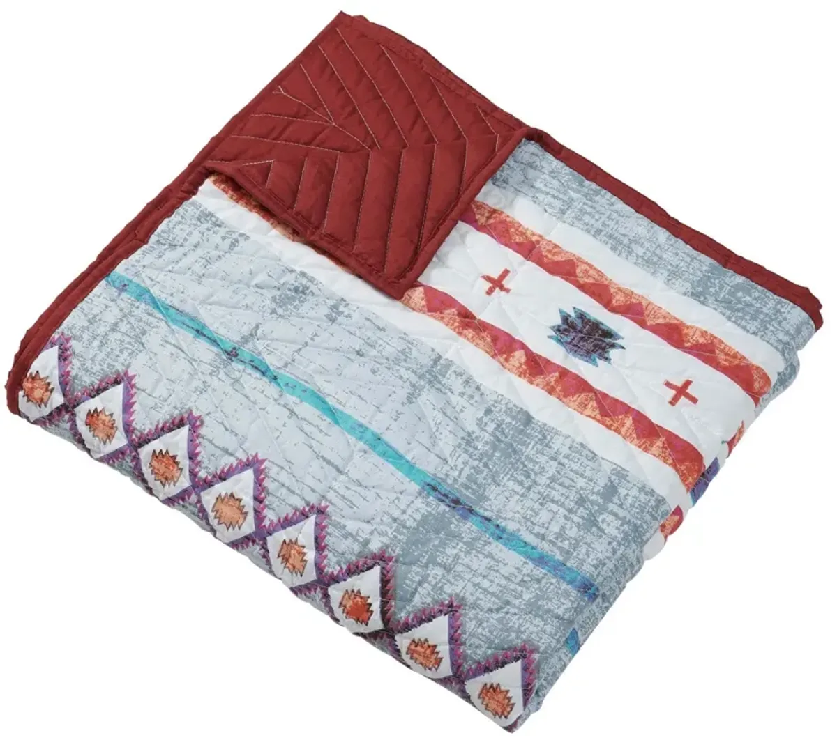 Pimi 50 x 60 Quilted Throw Blanket, Polyester Fill, Southwest Boho Style - Benzara