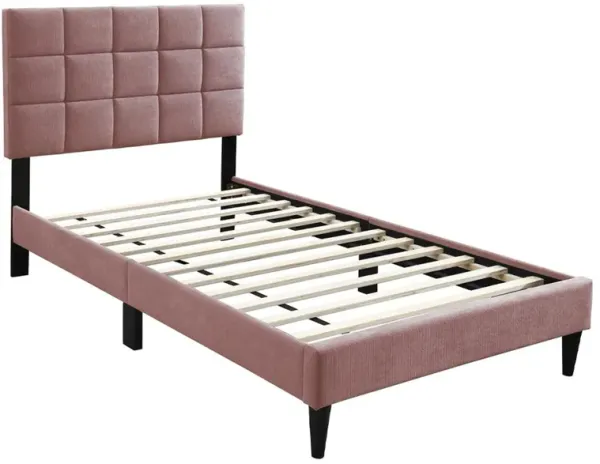 Lilian Full Bed, Tufted Pink Linen Upholstery, Biscuit Tufted Stitch - Benzara