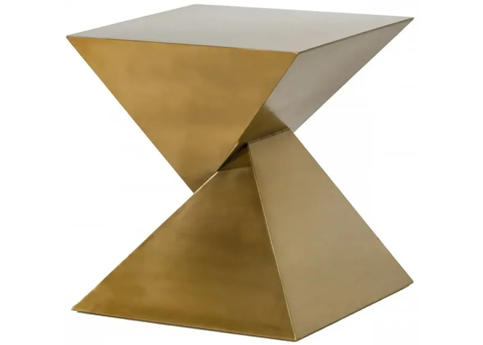 Metal End Table with Pyramid Shape Base, Antique Gold-Benzara