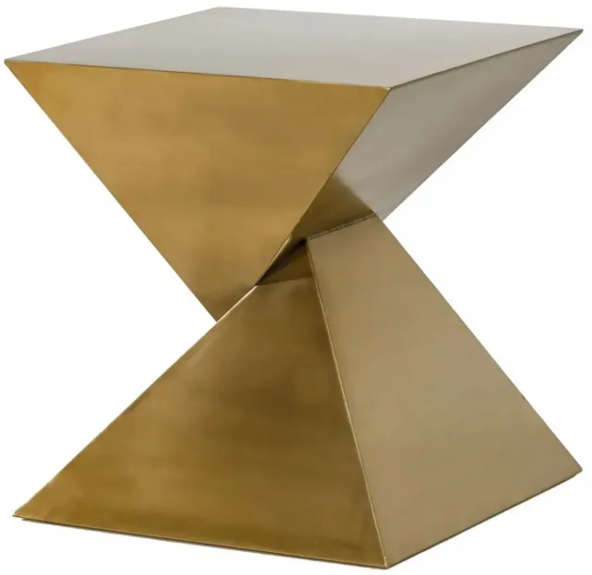 Metal End Table with Pyramid Shape Base, Antique Gold-Benzara