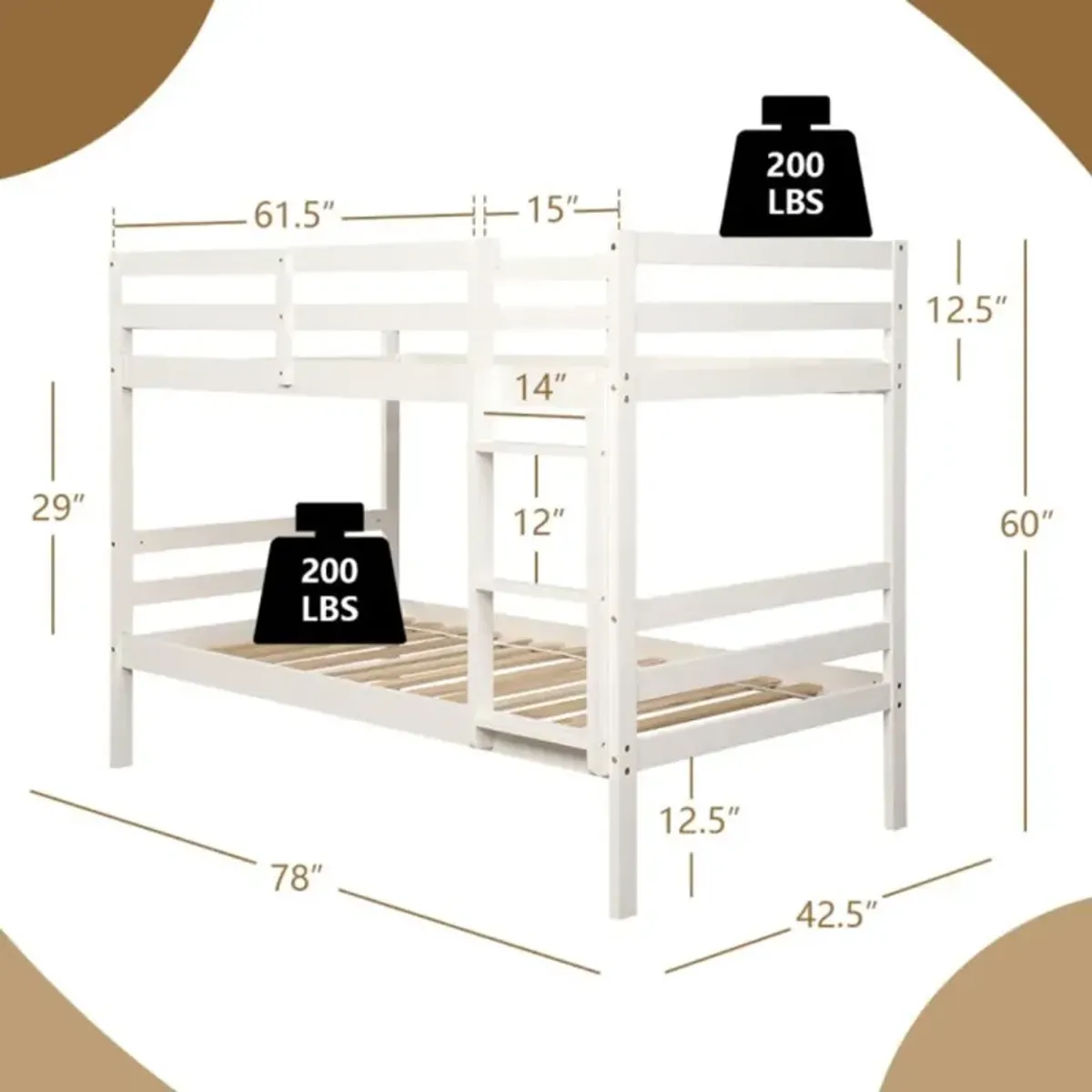 Hivvago Twin Size Sturdy Wooden Bunk Beds with Ladder and Safety Rail