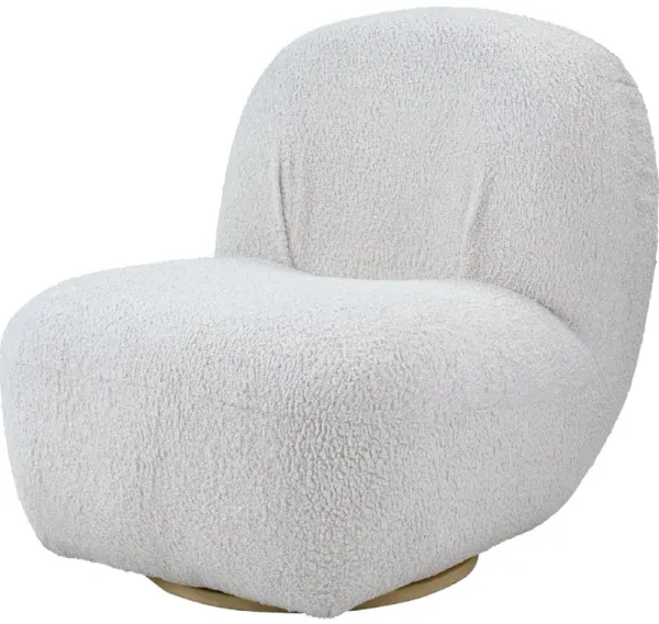27 Inch Teddy Sherpa Fabric Curved Accent Chair, Swivel Function, White
