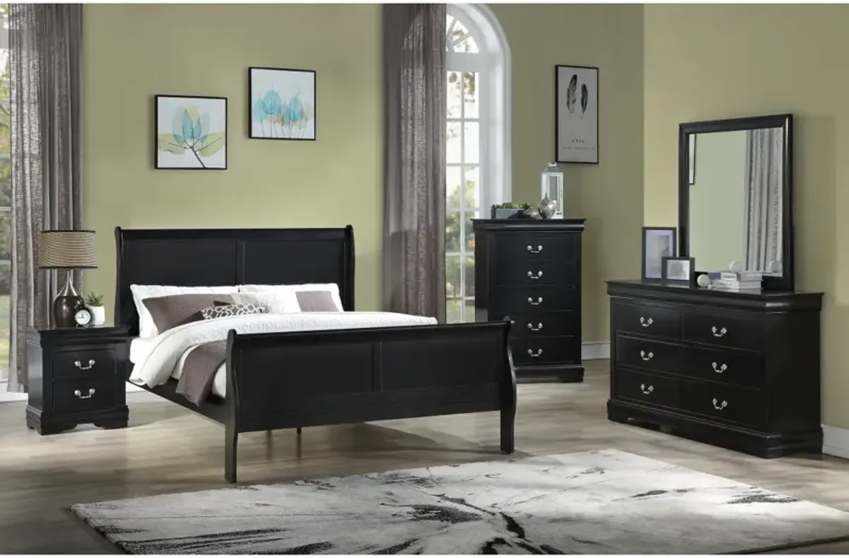 Louis Phillipe Finish Queen Size Panel Sleigh Bed Solid Wood Wooden Bedroom Furniture