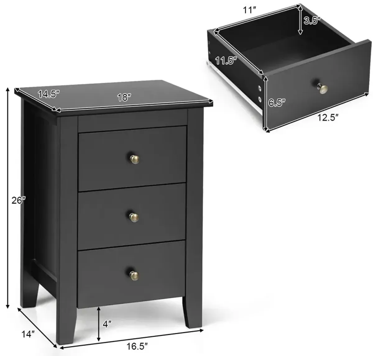 Nightstand End Beside Table Drawers Modern Storage Bedroom Furniture