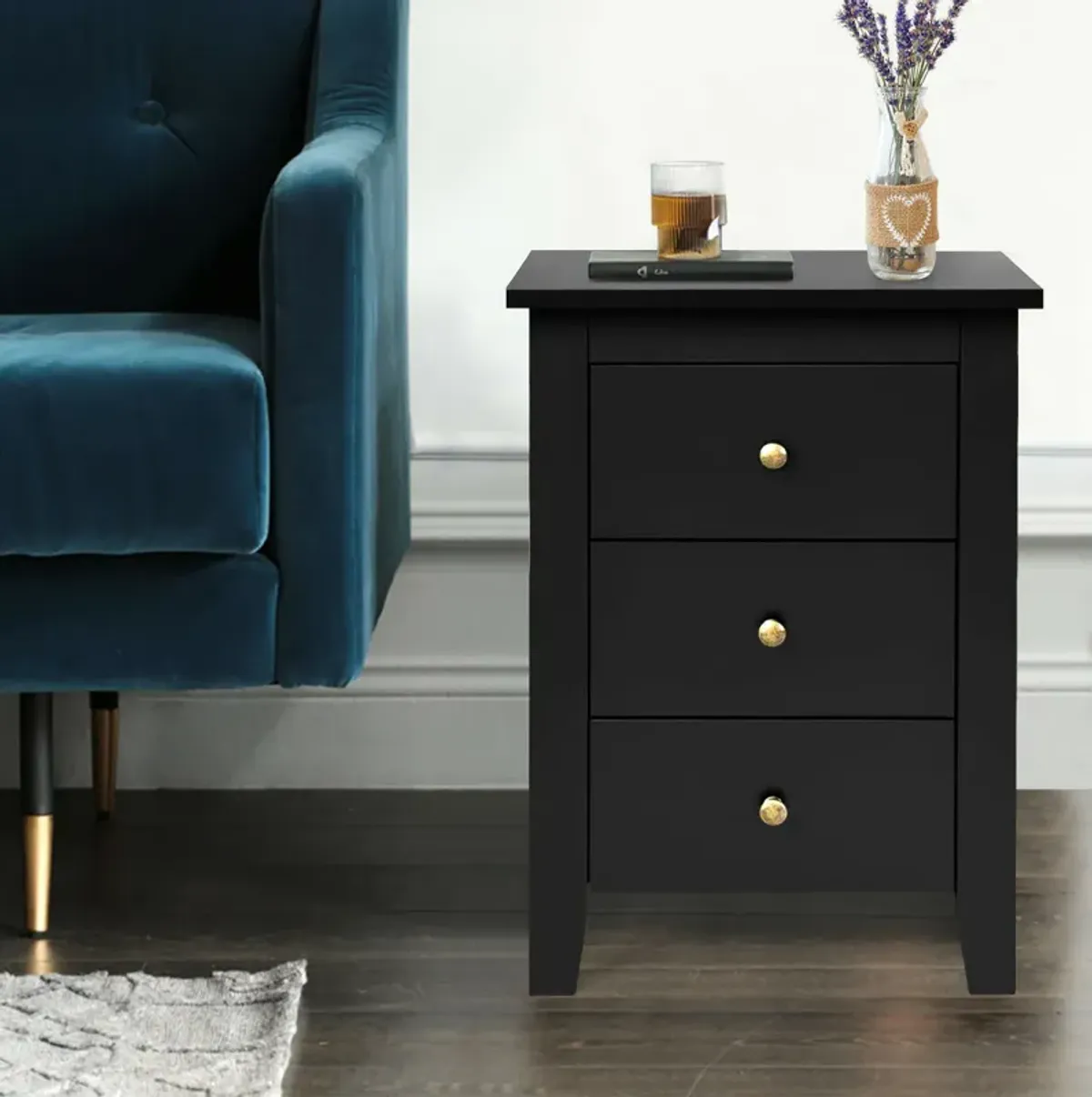 Nightstand End Beside Table Drawers Modern Storage Bedroom Furniture