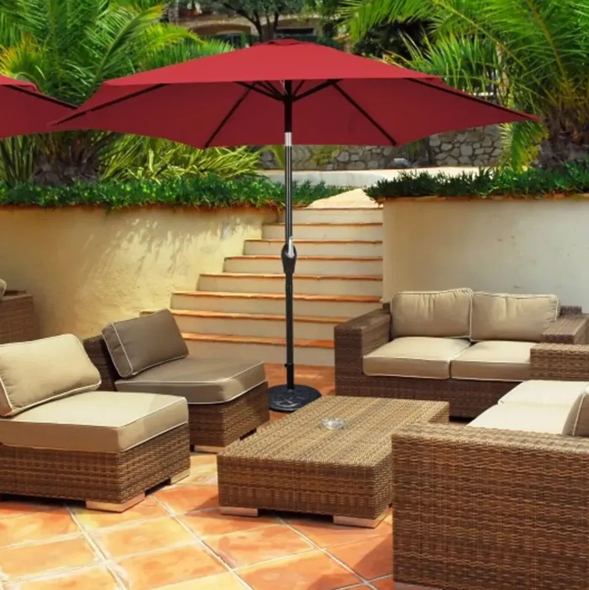 10 ft Outdoor Market Patio Table Umbrella Push Button Tilt Crank Lift