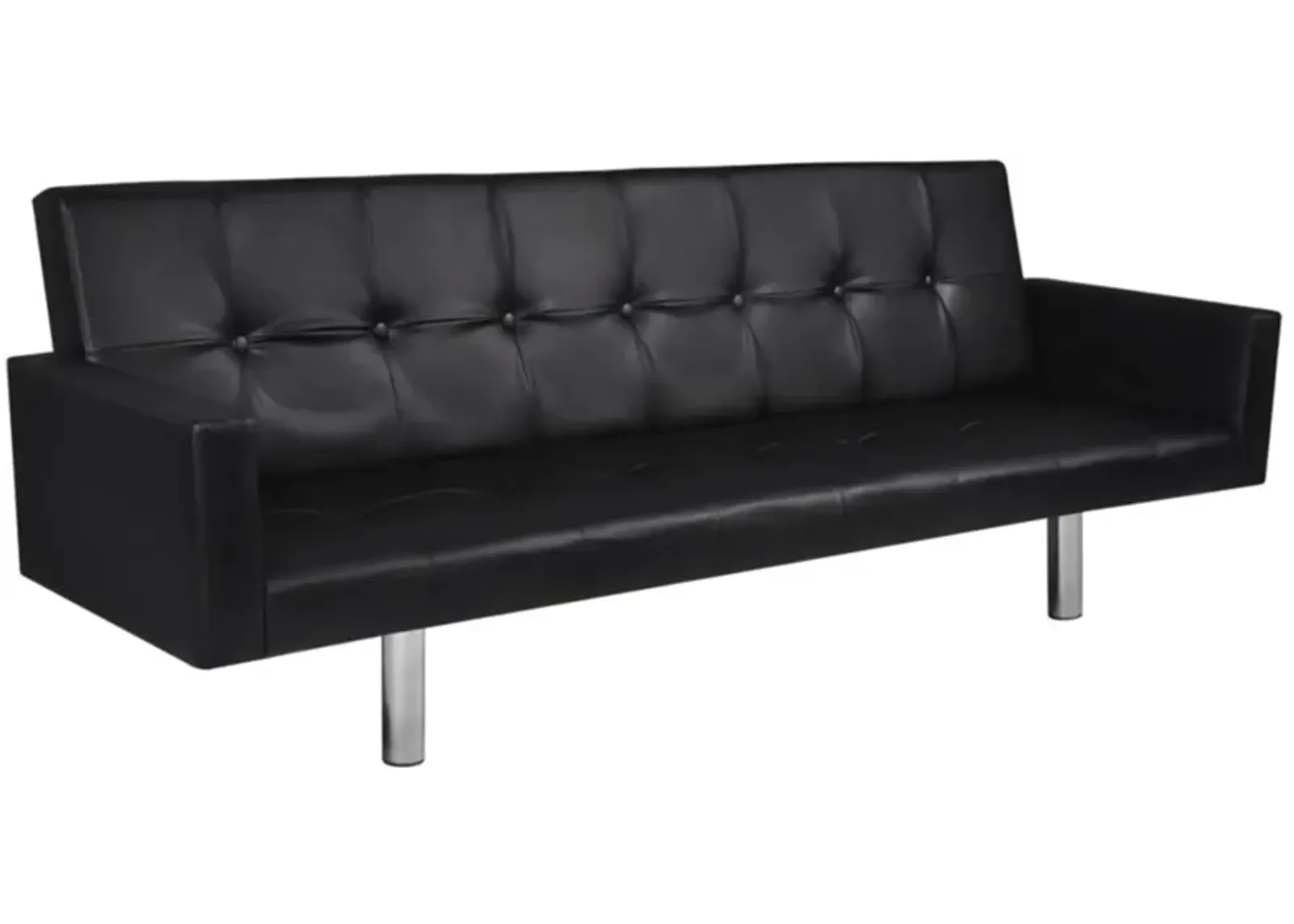 vidaXL Sofa Bed with Armrest Black Artificial Leather