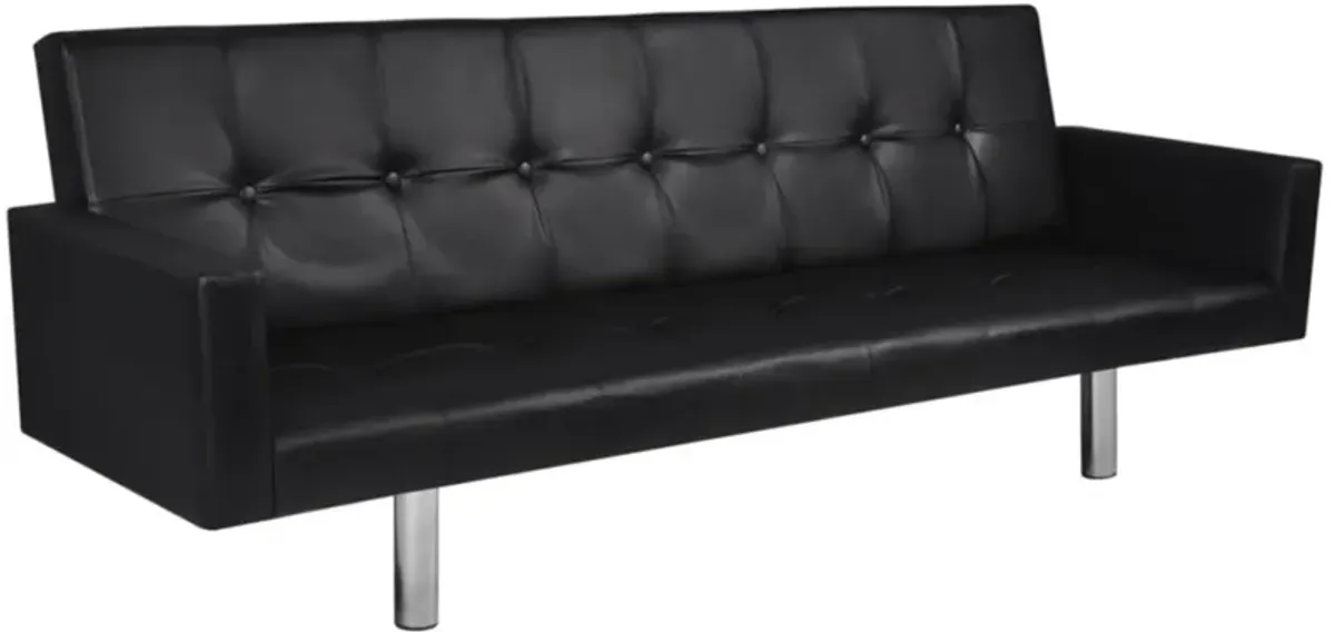 vidaXL Sofa Bed with Armrest Black Artificial Leather