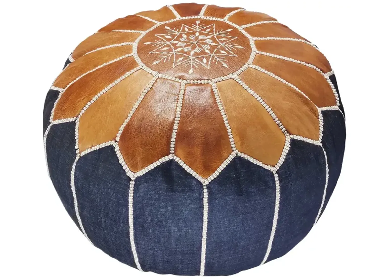 Handmade Moroccan Ottoman, Genuine Leather Pouf