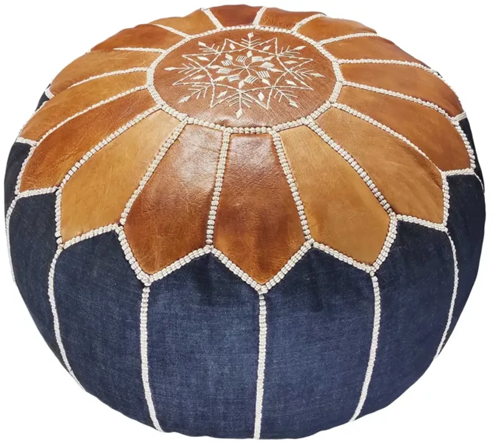 Handmade Moroccan Ottoman, Genuine Leather Pouf