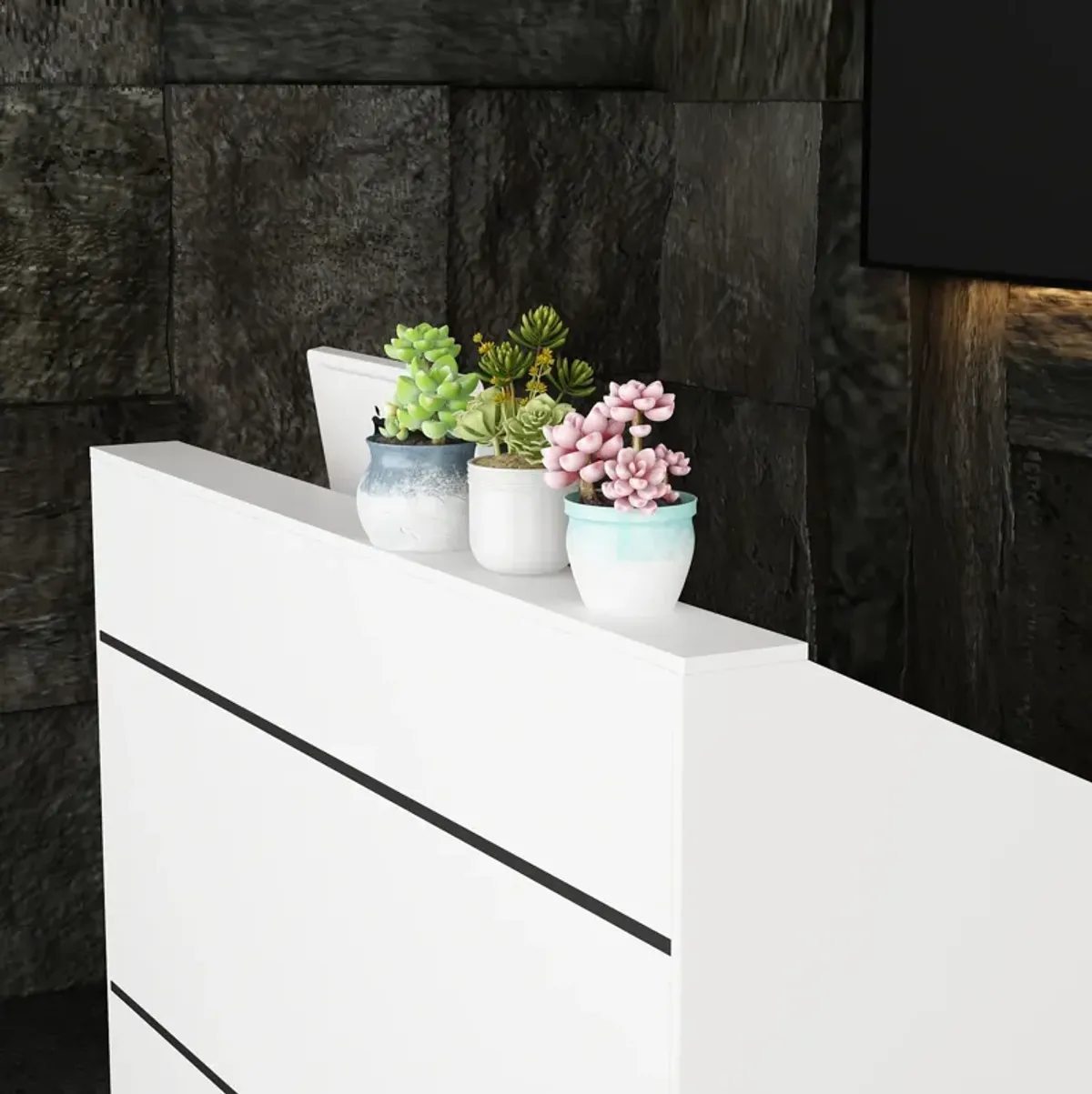 FUFU&GAGA Modern White Desk with Raised Shelf and Spacious Work Surface (47.2" W x 39.4" H x 19.7" D),White