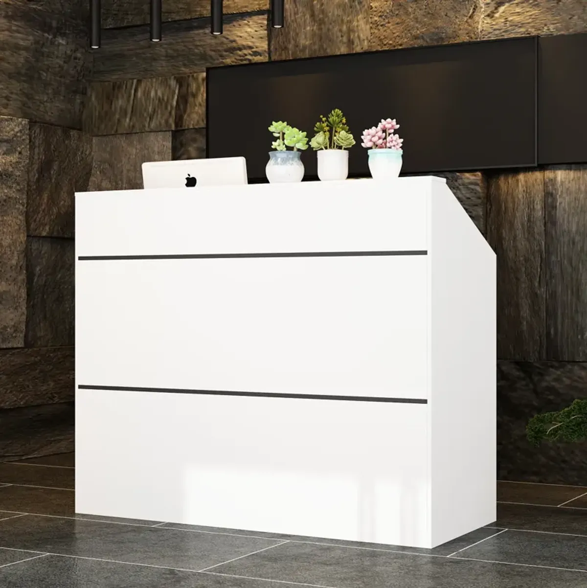 FUFU&GAGA Modern White Desk with Raised Shelf and Spacious Work Surface (47.2" W x 39.4" H x 19.7" D),White