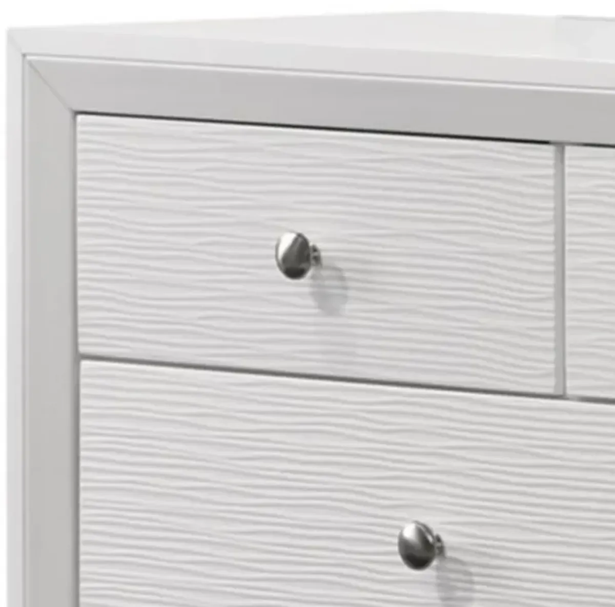 Benjara Eve 55 Inch Wide Dresser with Mirror, 9 Drawers, Metal Handles, Wood, White and Silver