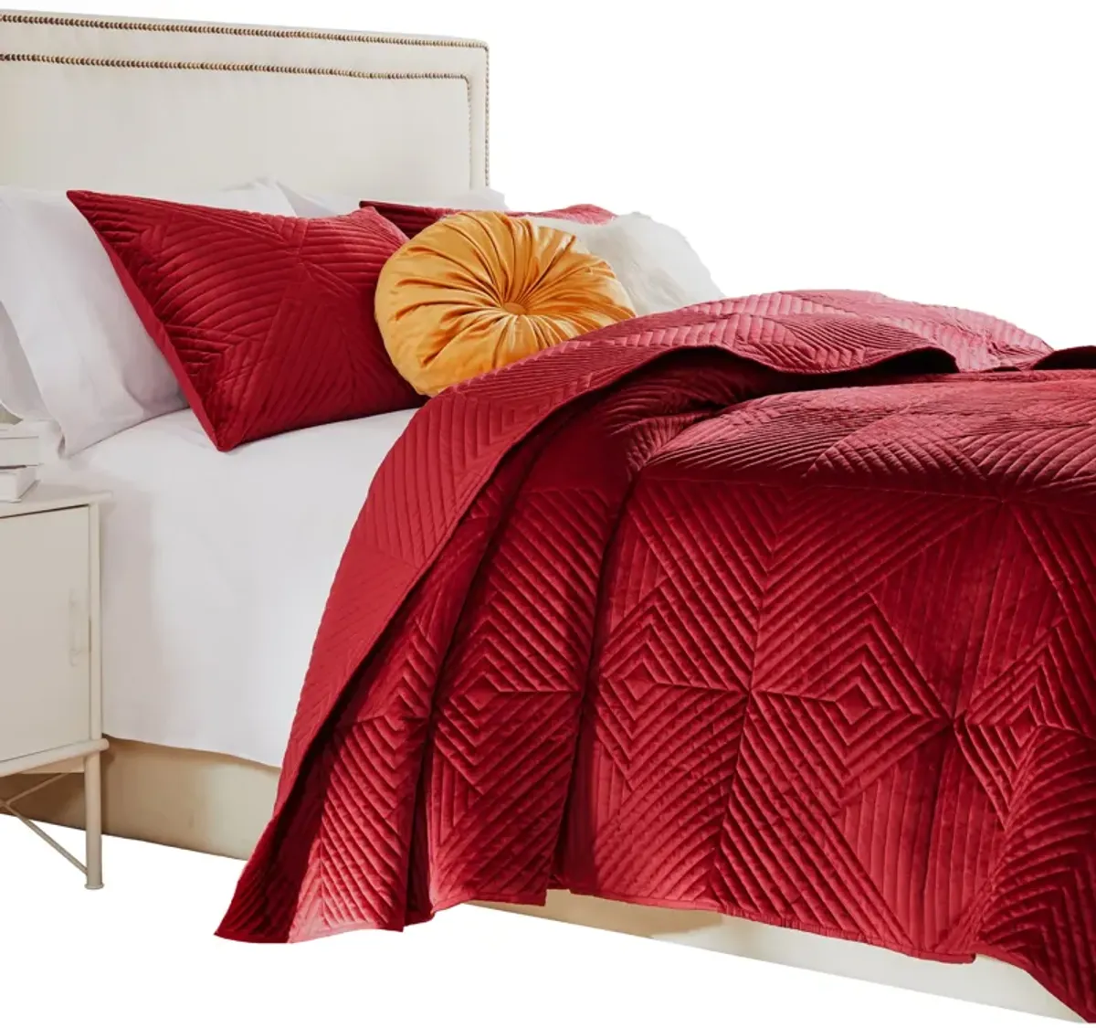 Ahab 3pc Full to Queen Quilt and Pillow Sham Set, Red Dutch Velvet Face