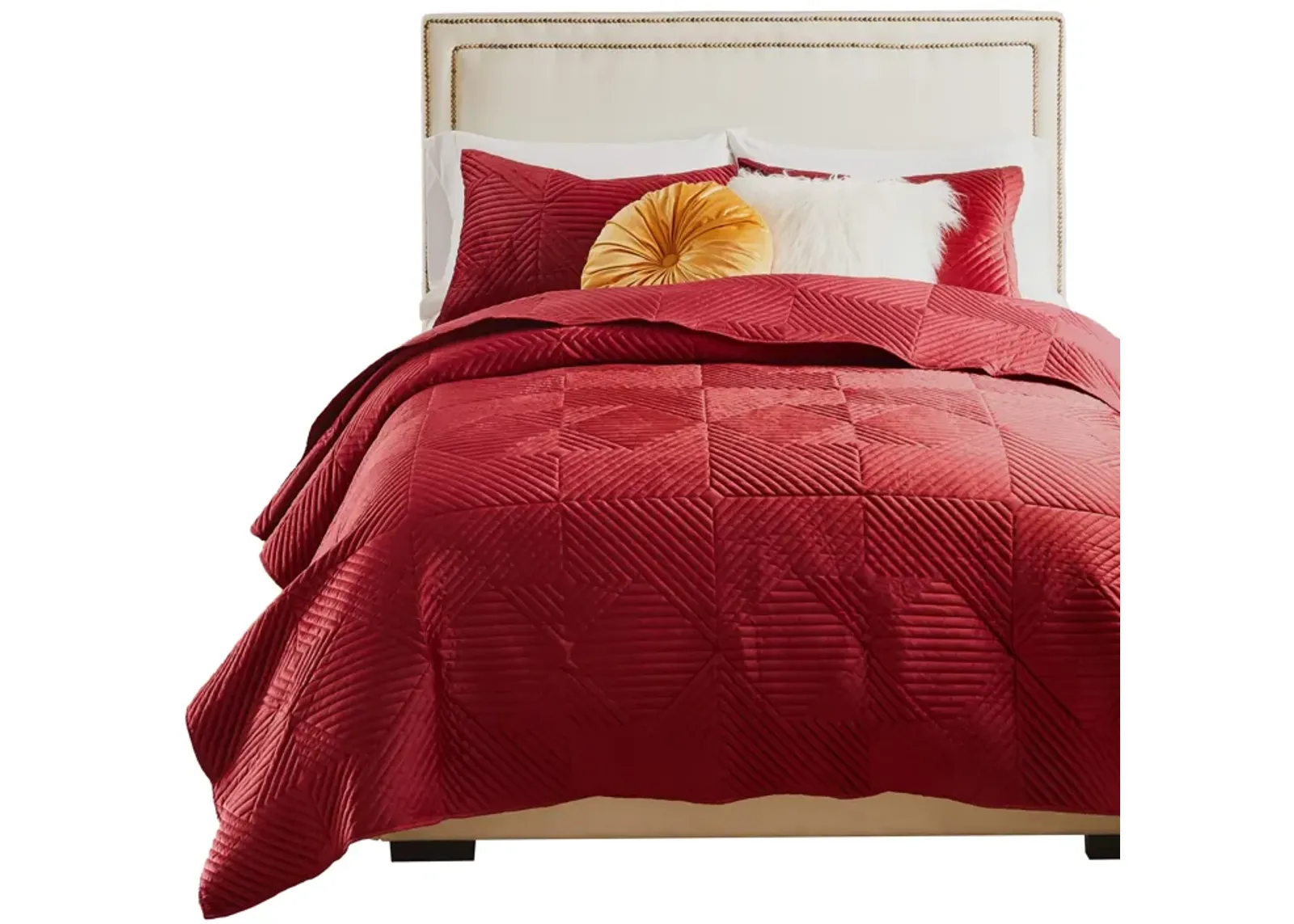 Ahab 3pc Full to Queen Quilt and Pillow Sham Set, Red Dutch Velvet Face