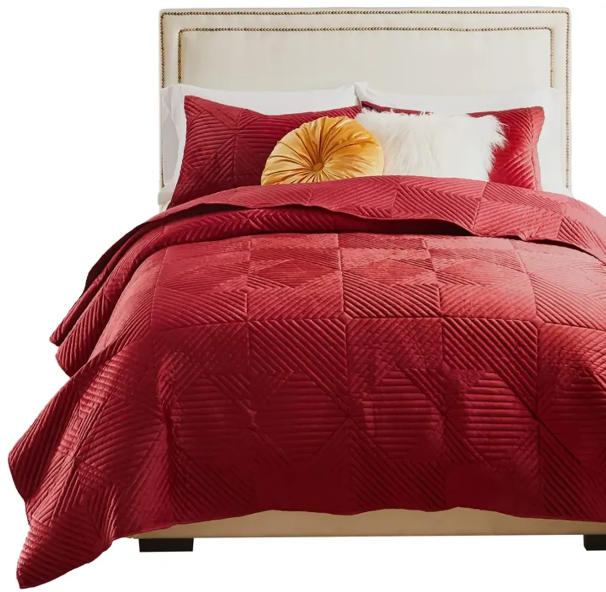 Ahab 3pc Full to Queen Quilt and Pillow Sham Set, Red Dutch Velvet Face