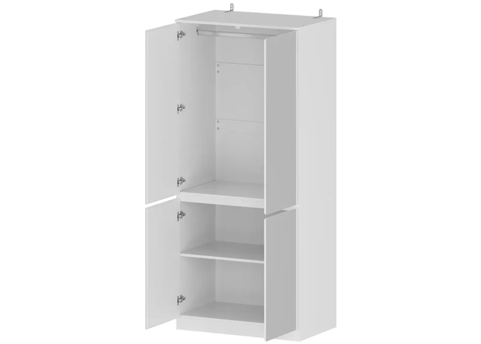 White High Gloss Mirrored Doors 31.5 in. W Wardrobe Armoires W/Mirror Doors, Hanging Rod 70.9 in. H x 15.7 in. D