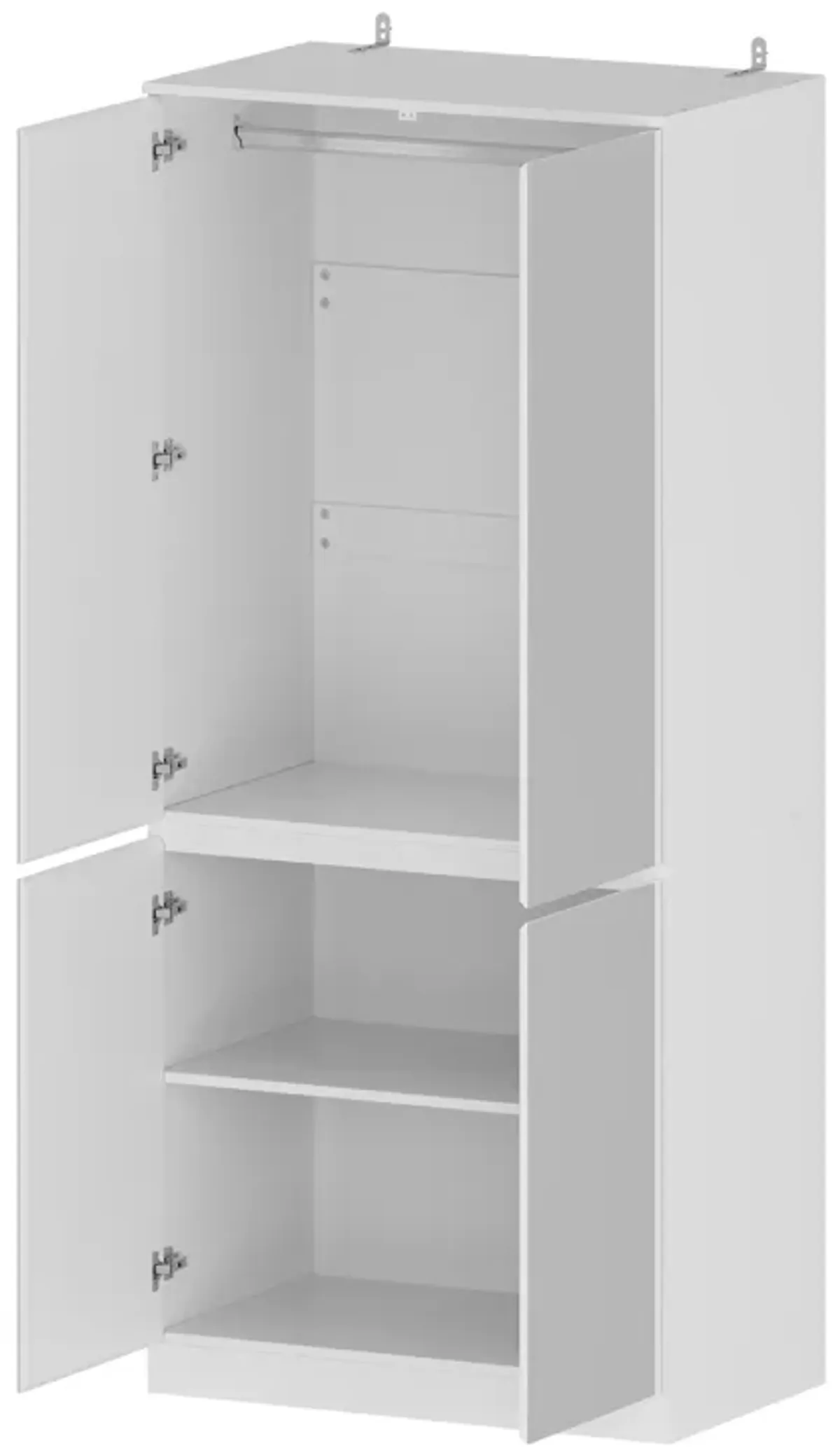 White High Gloss Mirrored Doors 31.5 in. W Wardrobe Armoires W/Mirror Doors, Hanging Rod 70.9 in. H x 15.7 in. D