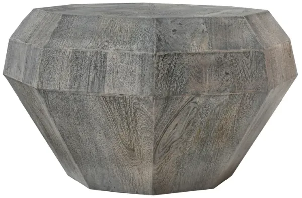 30 Inch Modern Art Coffee Table, 3D Diamond Shape, Solid Mango Wood, Weathered Gray-Benzara