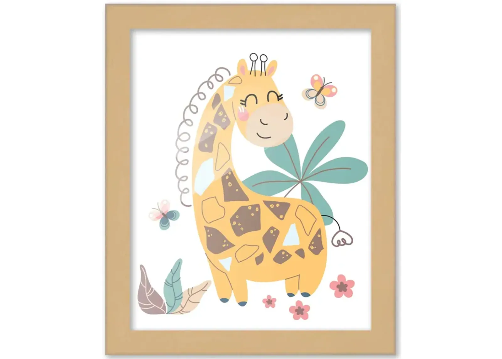 8x10 Framed Nursery Wall Art Boho Safari Giraffe Poster In Natural Wood Frame For Kid Bedroom or Playroom