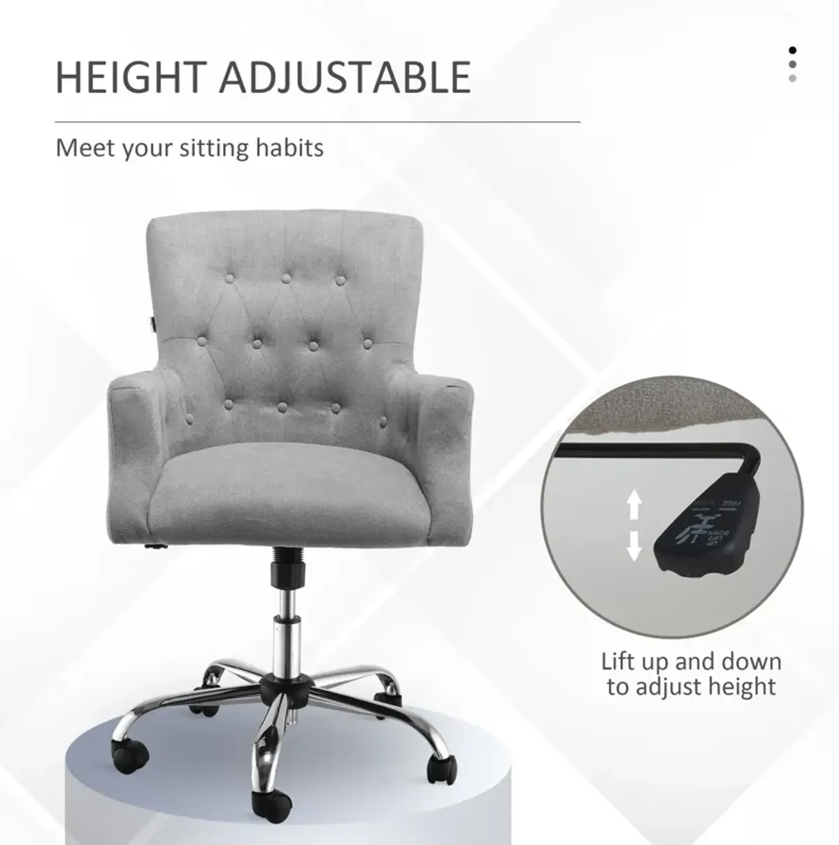 Light Grey Office Seating: Mid Back Swivel Computer Chair for Home Study