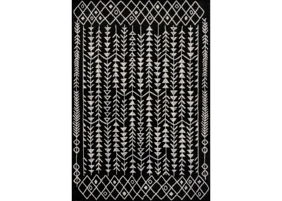 Ziri Moroccan Geometric Black/Cream. Runner Rug