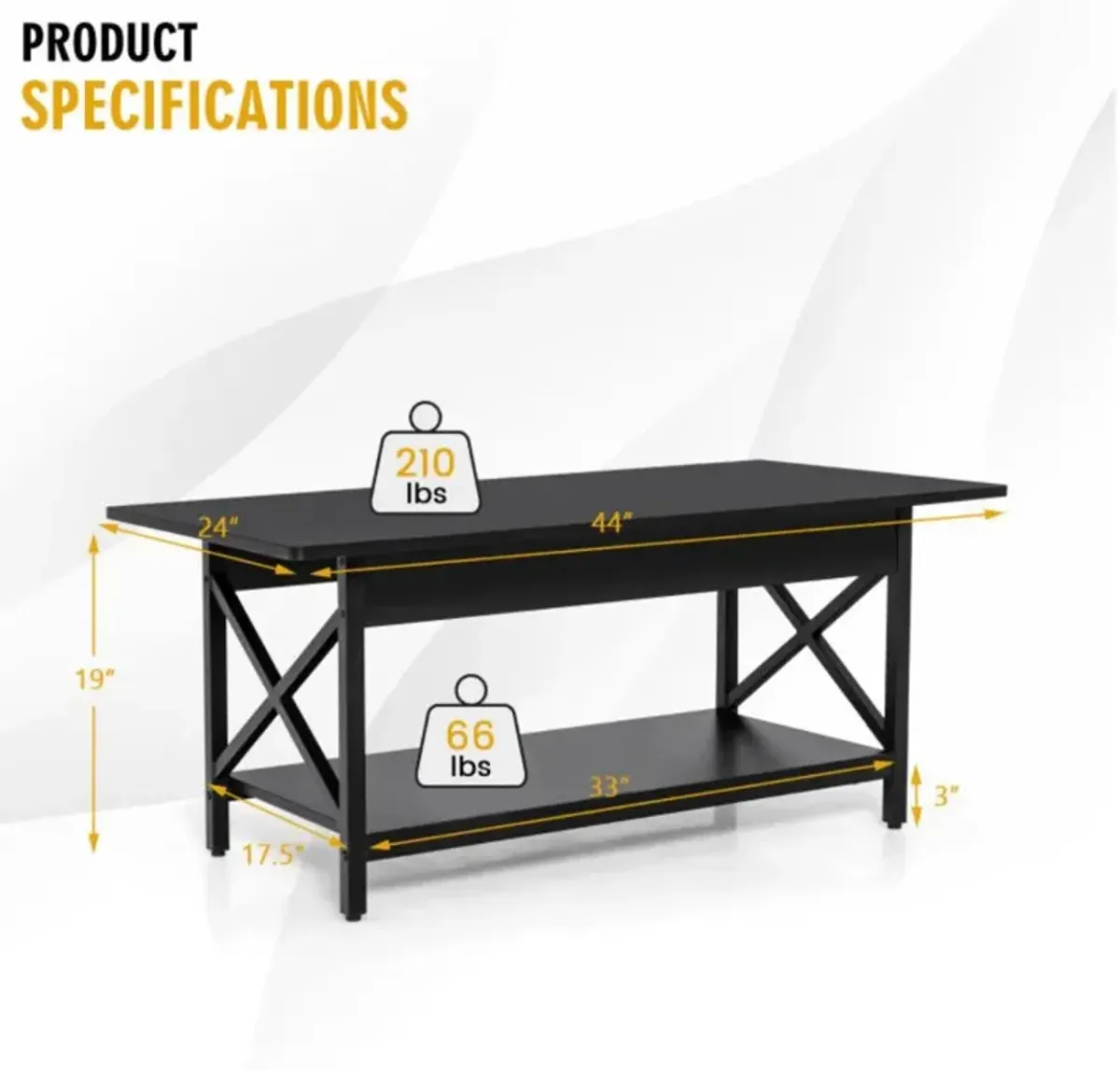 Hivvago 2-Tier Industrial Rectangular Coffee Table with Storage Shelf