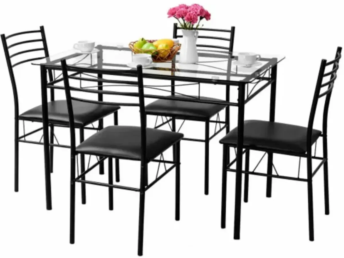 5 pcs Dining Glass Top Table & 4 Upholstered Chairs