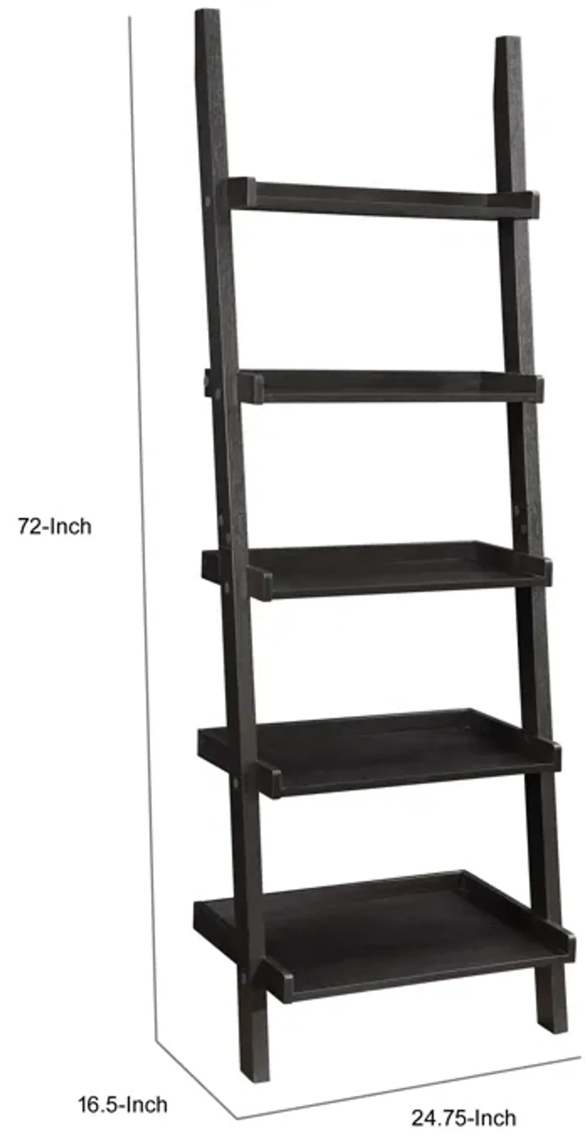 Sleek Wooden Ladder Bookcase with 5 Shelves, Brown-Benzara