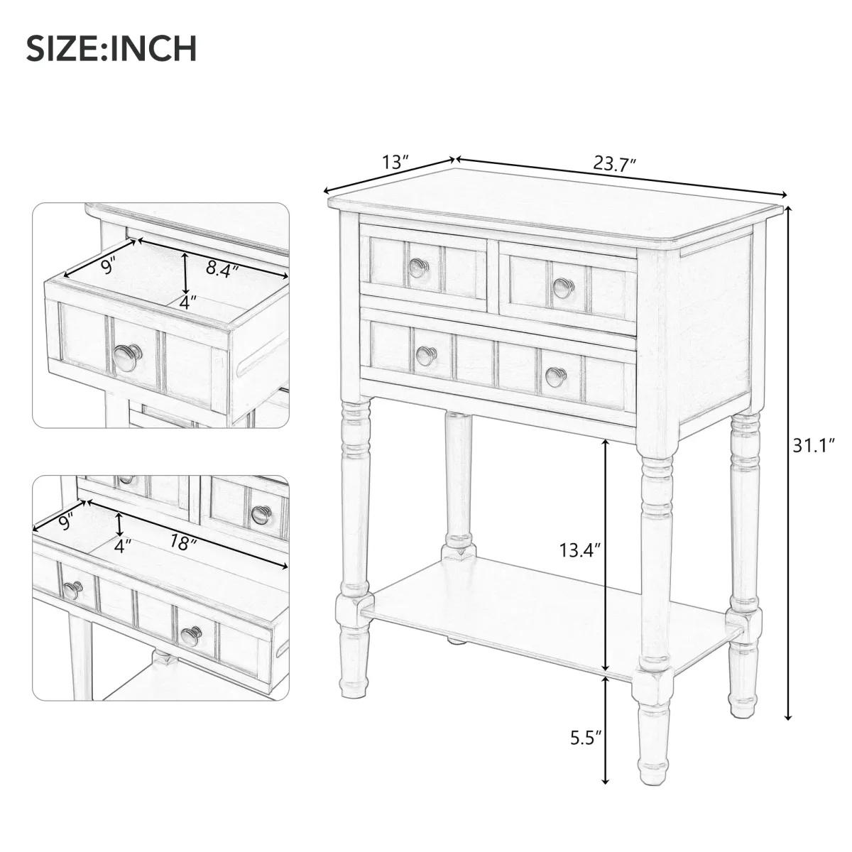 Gewnee Modern Narrow Console Table With Three Storage Drawers, Espresso