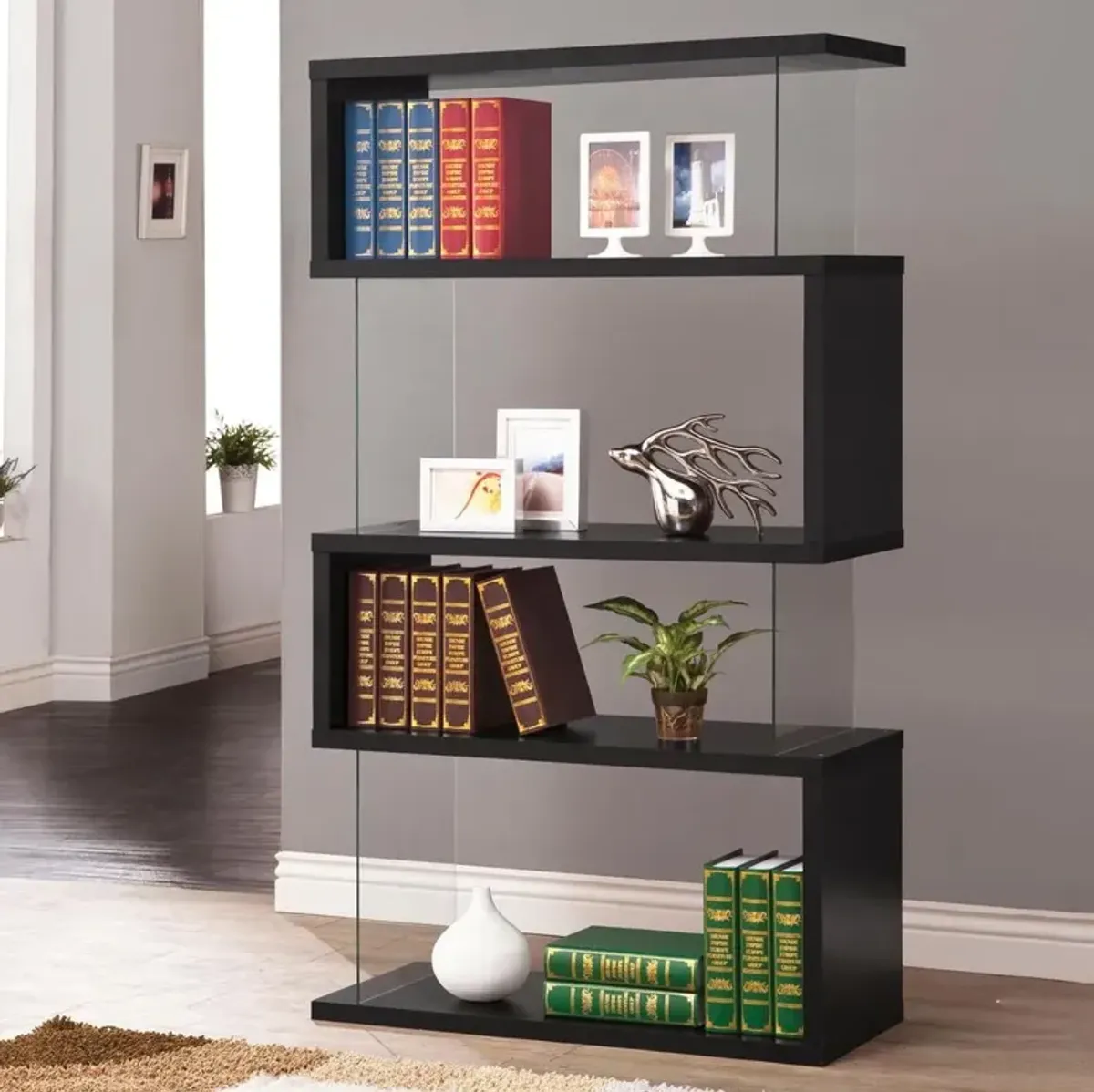 Emelle 4-tier Bookcase Black and Clear