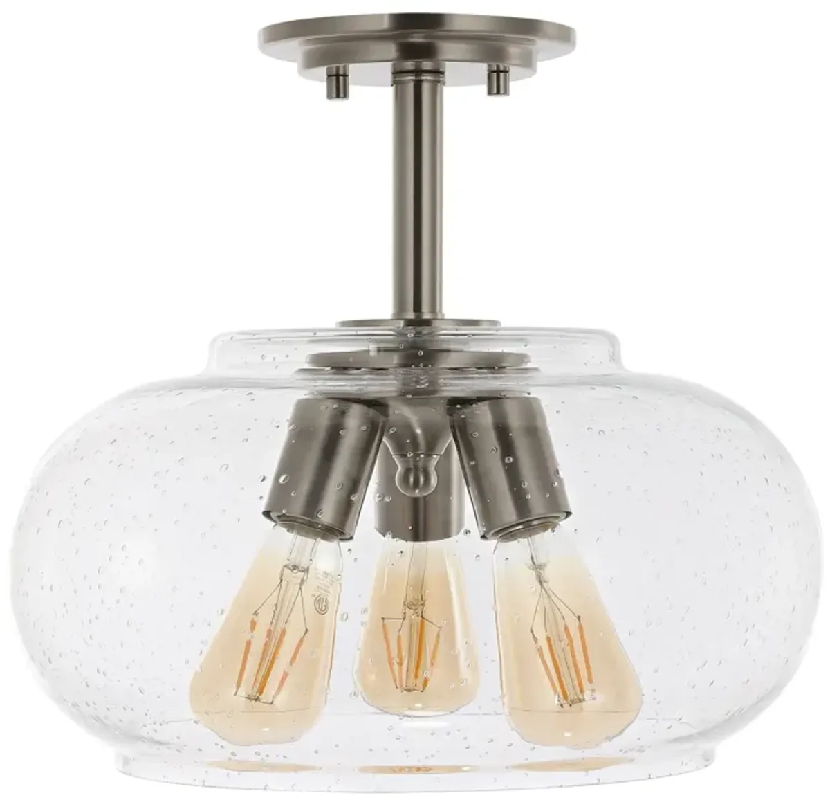 Lina 3-Light Modern Industrial Iron/Seeded Glass LED Semi Flush Mount