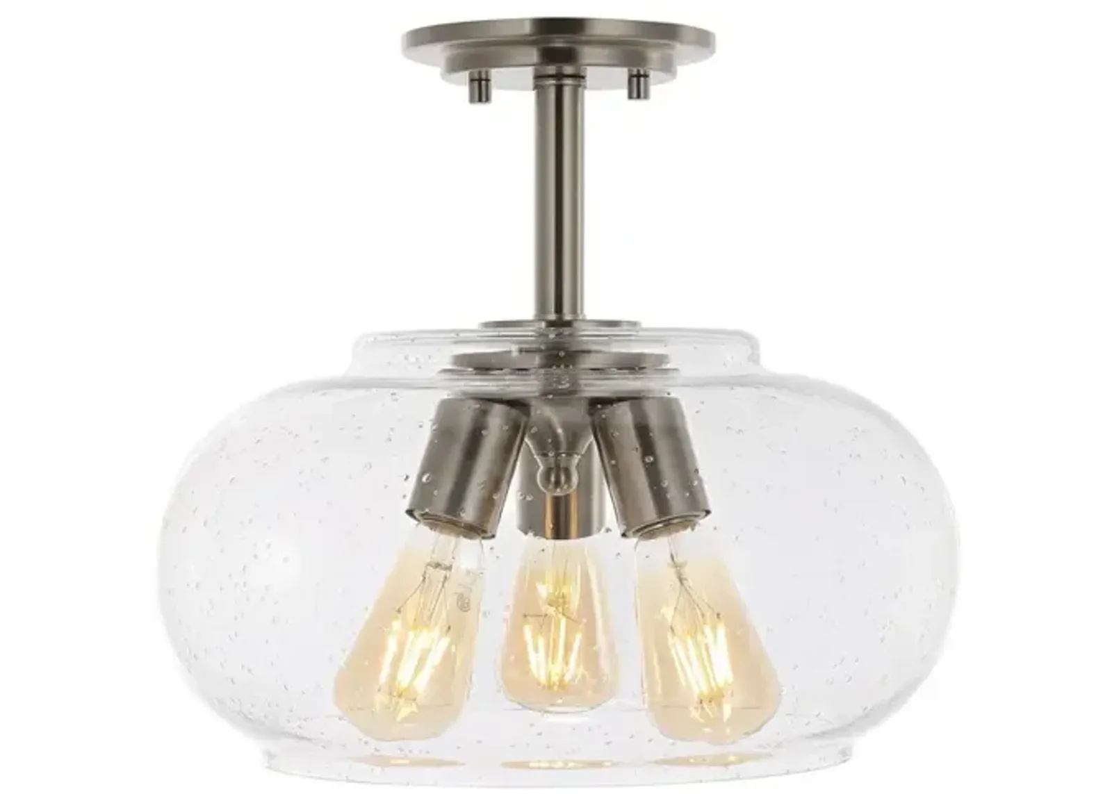 Lina 3-Light Modern Industrial Iron/Seeded Glass LED Semi Flush Mount