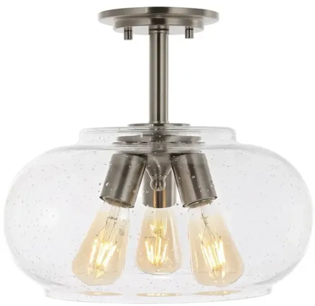 Lina 3-Light Modern Industrial Iron/Seeded Glass LED Semi Flush Mount