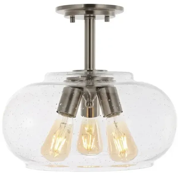Lina 3-Light Modern Industrial Iron/Seeded Glass LED Semi Flush Mount