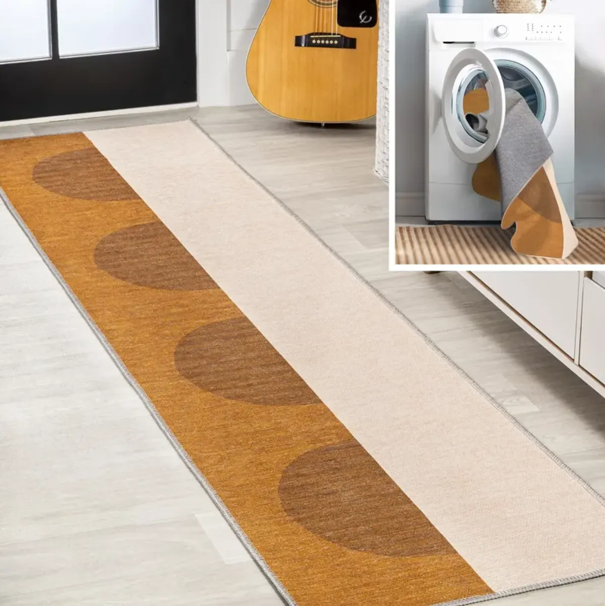 Demie Minimalist Graphic Circle Machine Washable Area Rug