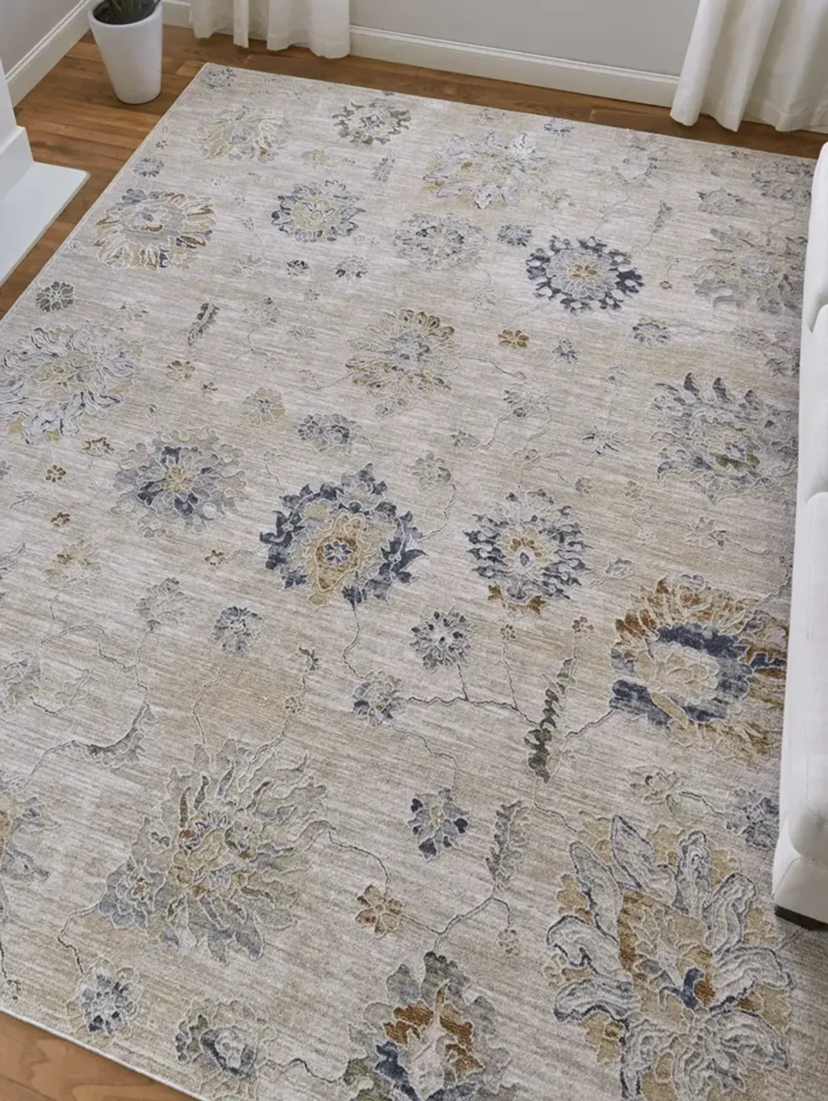 Pasha 39M9F 5' x 7'6" Taupe/Ivory/Blue Rug