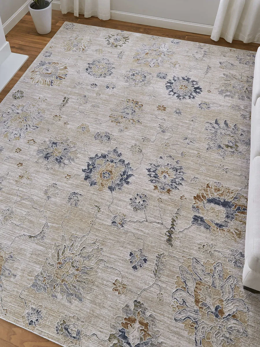 Pasha 39M9F 5' x 7'6" Taupe/Ivory/Blue Rug