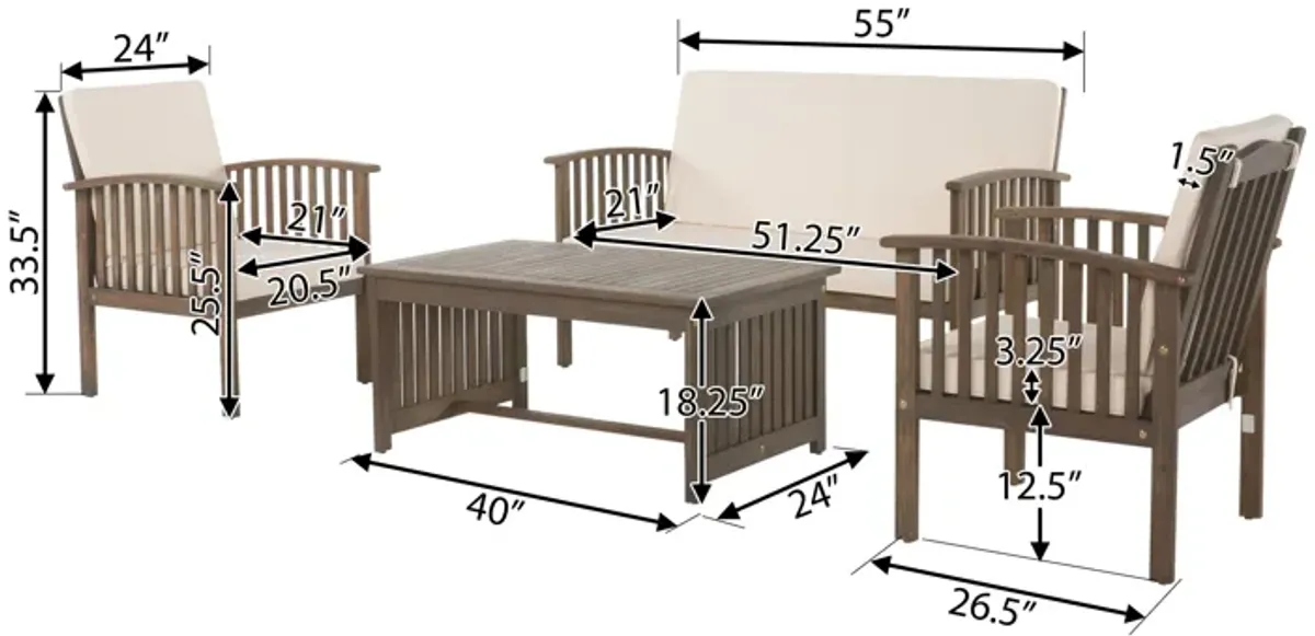 Merax Acacia Wood Sofa Table Set Outdoor Patio Chat Set