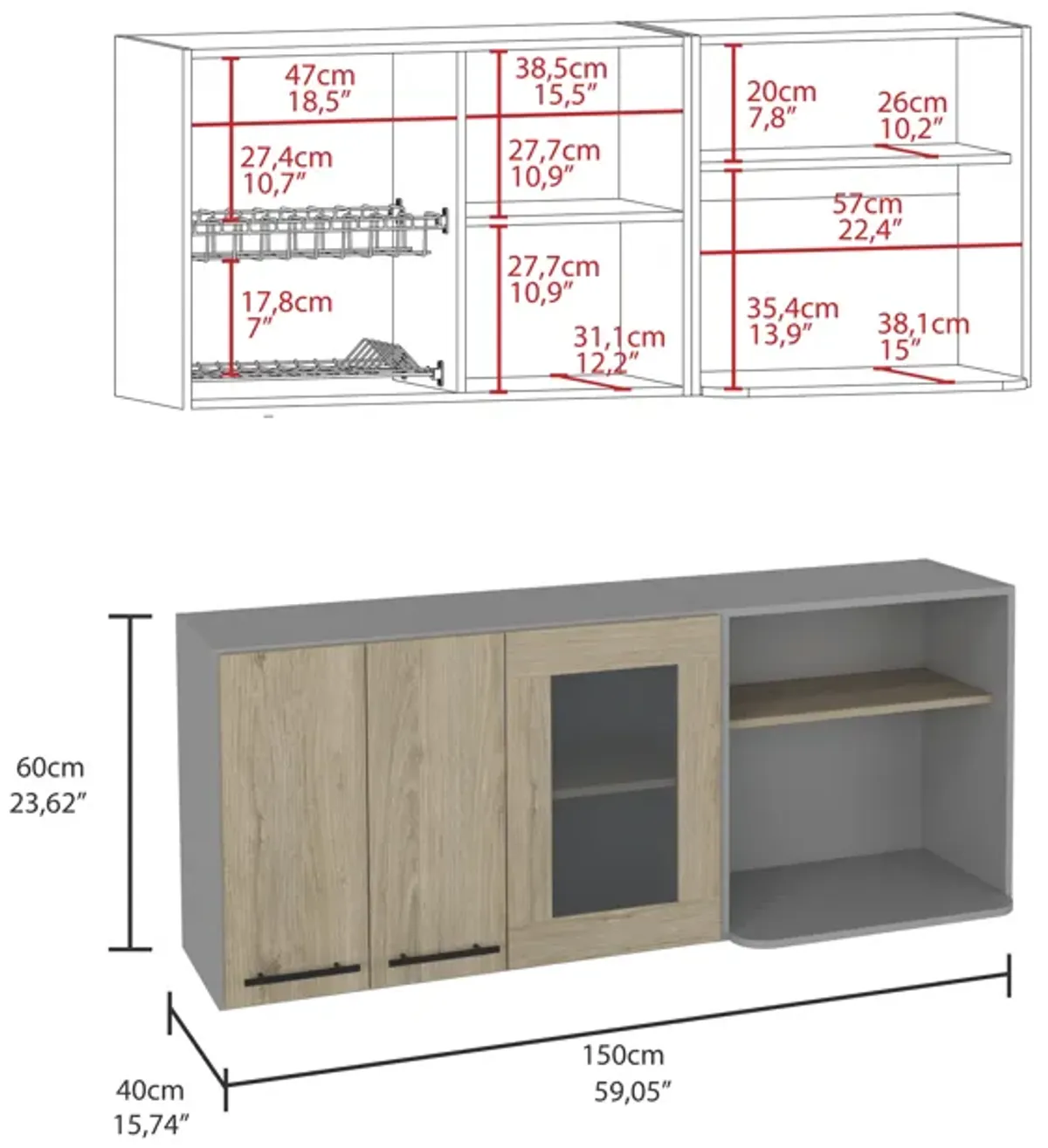 Kitchen Island Dozza, Kitchen, White / Walnut