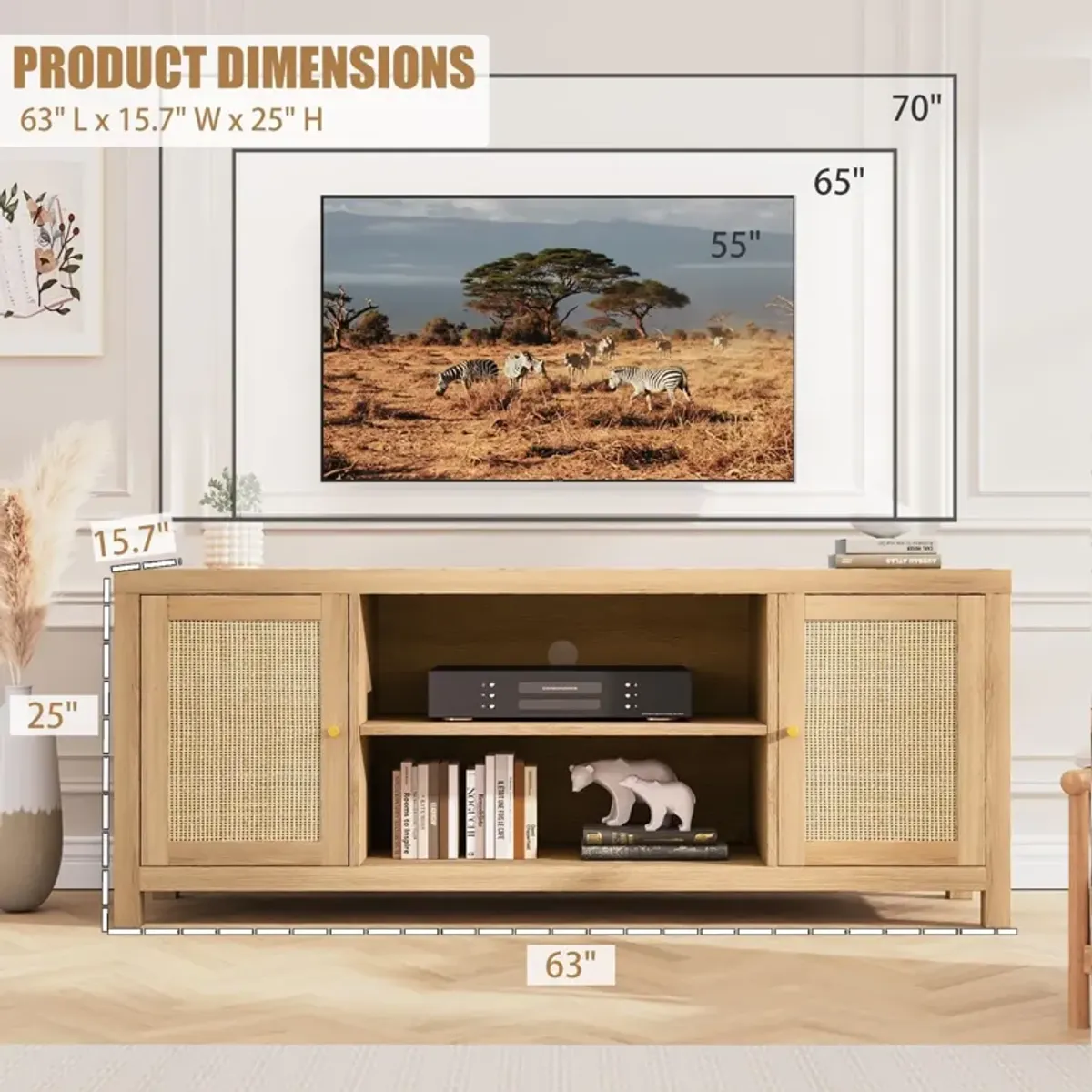 TV Stand for 70 inch,Entertainment Center with Storage and Shelves