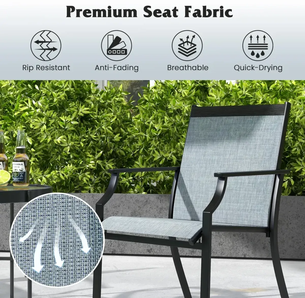 4 Piece Patio Dining Chairs Large Outdoor Chairs with Breathable Seat and Metal Frame