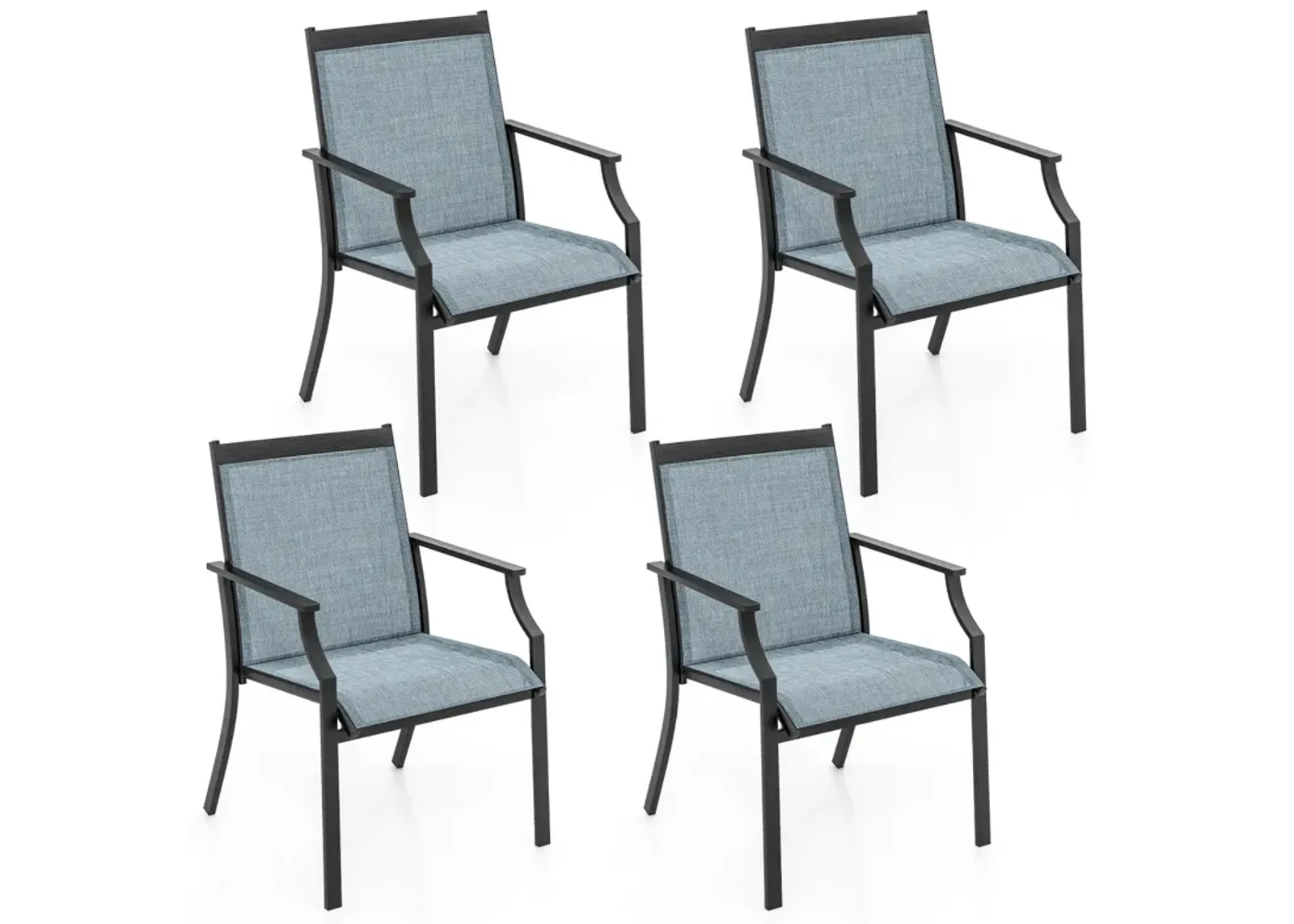 4 Piece Patio Dining Chairs Large Outdoor Chairs with Breathable Seat and Metal Frame