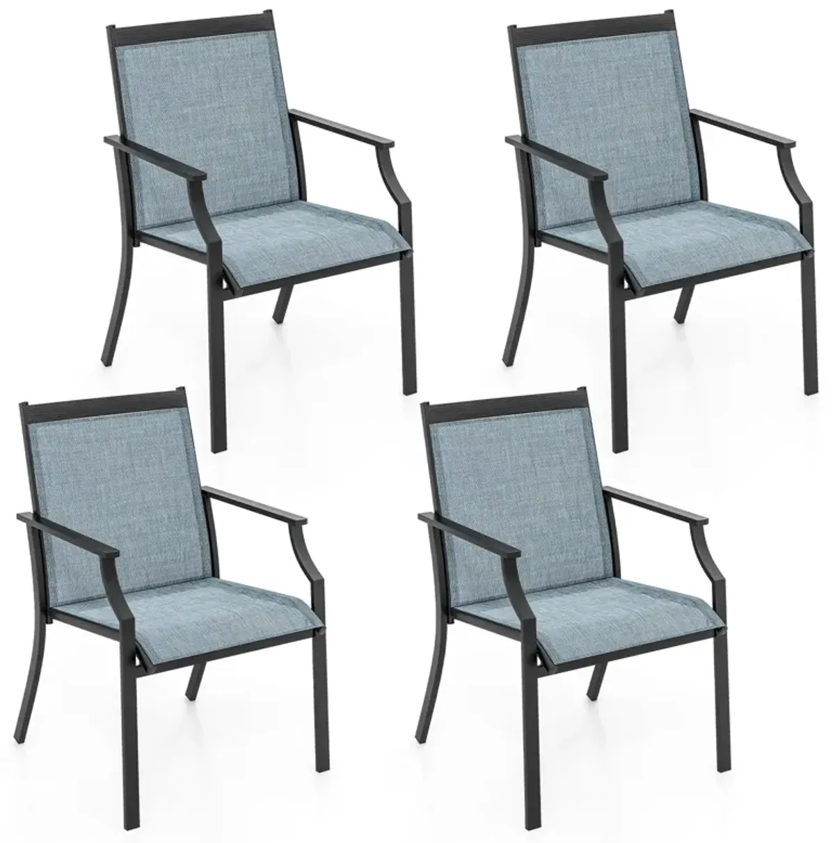 4 Piece Patio Dining Chairs Large Outdoor Chairs with Breathable Seat and Metal Frame