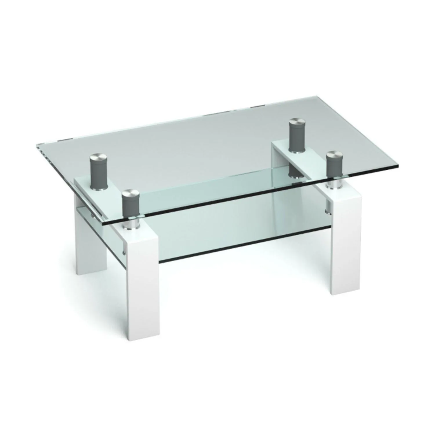 Rectangle Glass Coffee Table with Metal Legs for Living Room