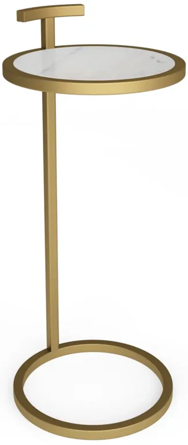 Brook Contemporary 10 inch Wide Metal C Side Table in White/Gold