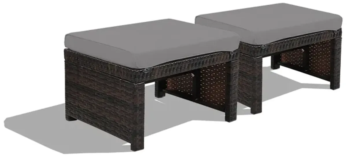 2 Pieces Patio Rattan Ottomans with Soft Cushion for Patio and Garden